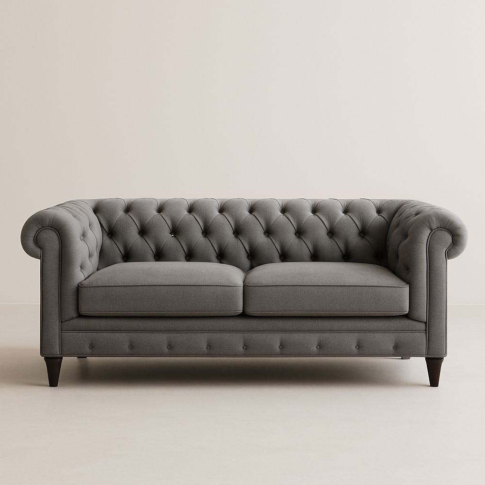 Canapé Chesterfield en tissu gris 200 cm