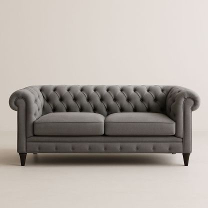 Canapé Chesterfield en tissu gris 200 cm