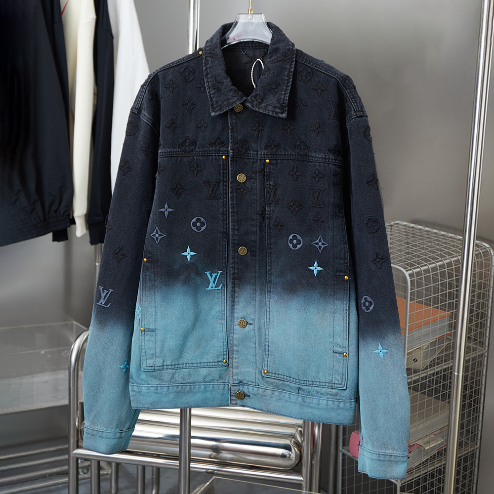 Gradient Embroidery Long Sleeved Denim Jackets