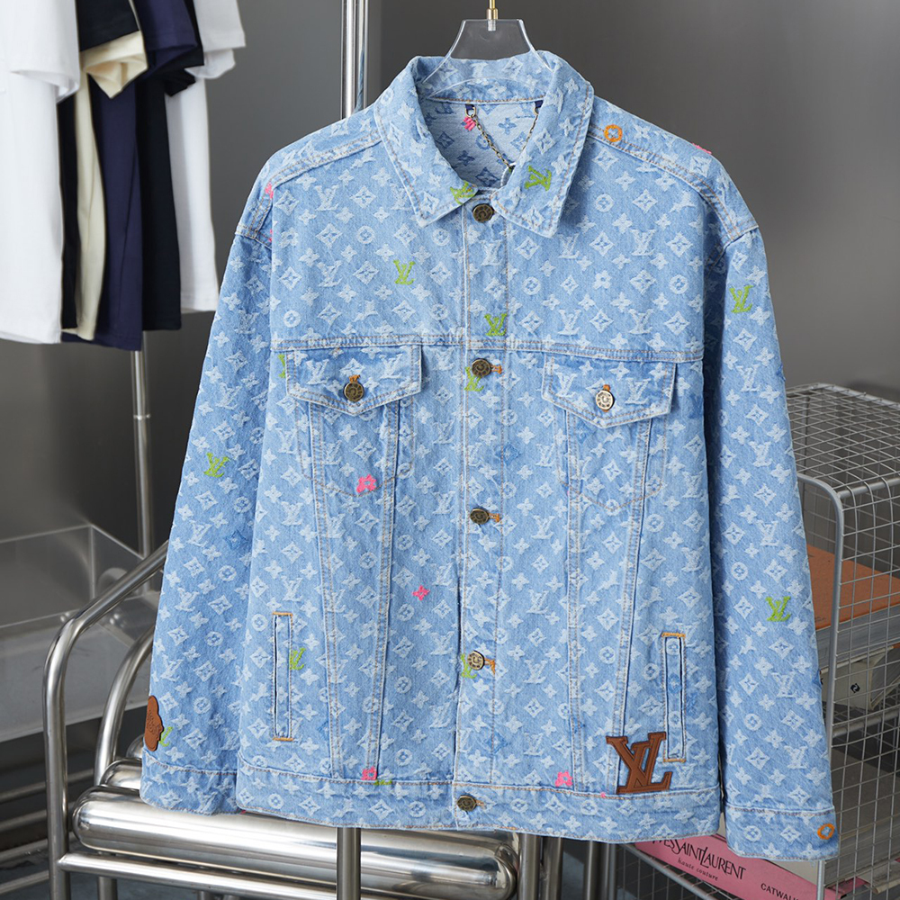 Old Flower Print Long Sleeved Denim Jackets