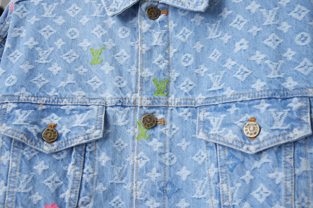 Old Flower Print Long Sleeved Denim Jackets