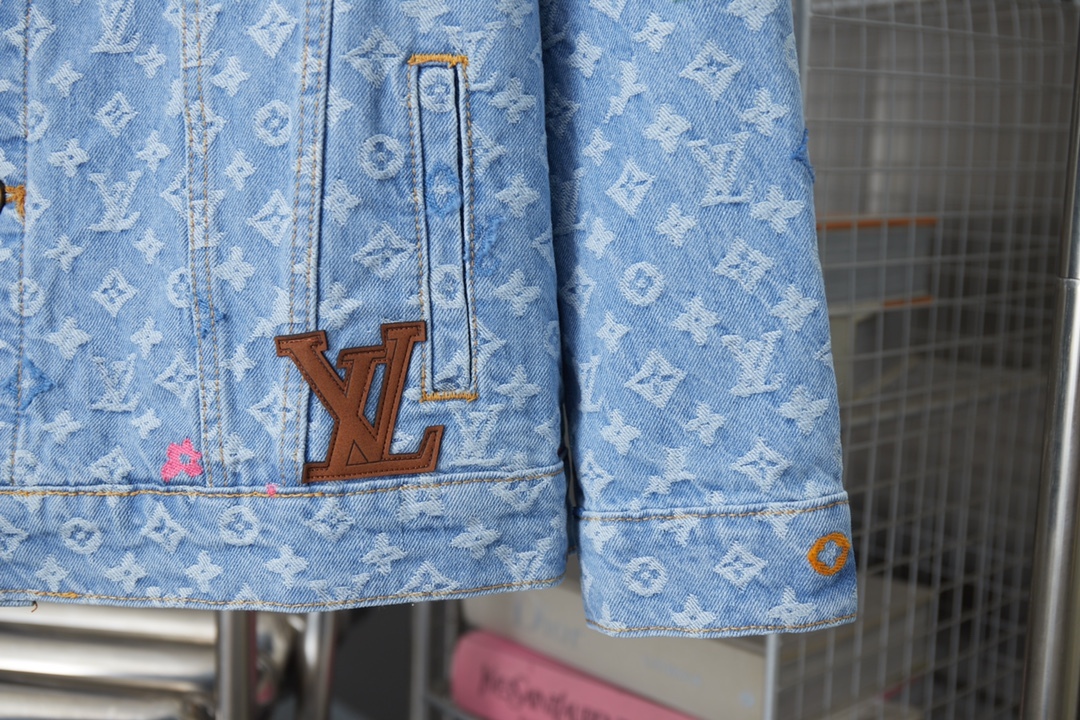 Old Flower Print Long Sleeved Denim Jackets