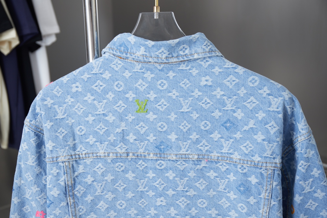 Old Flower Print Long Sleeved Denim Jackets