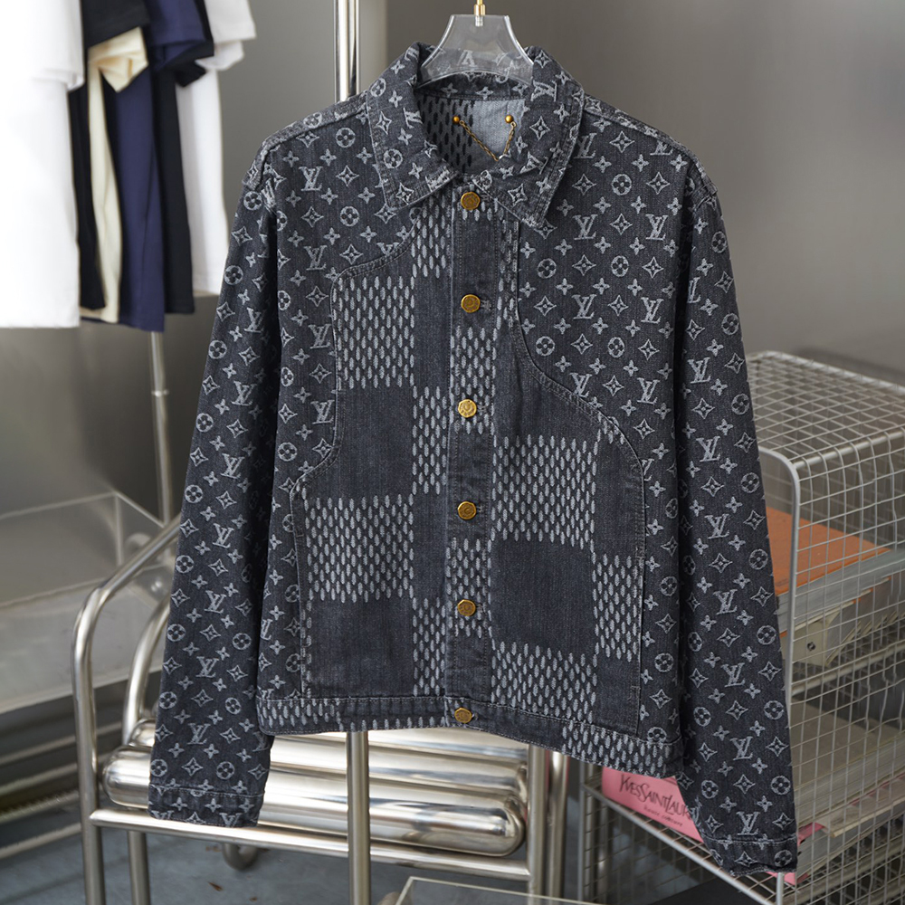 Checkerboard Print Long Sleeved Denim Jackets