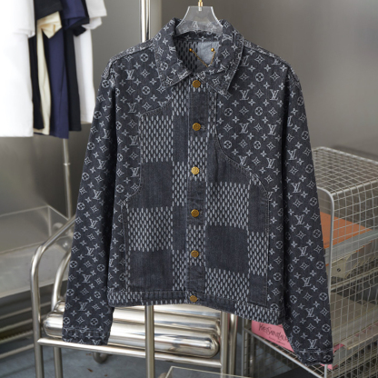 Checkerboard Print Long Sleeved Denim Jackets