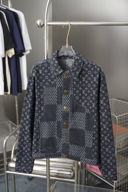 Checkerboard Print Long Sleeved Denim Jackets