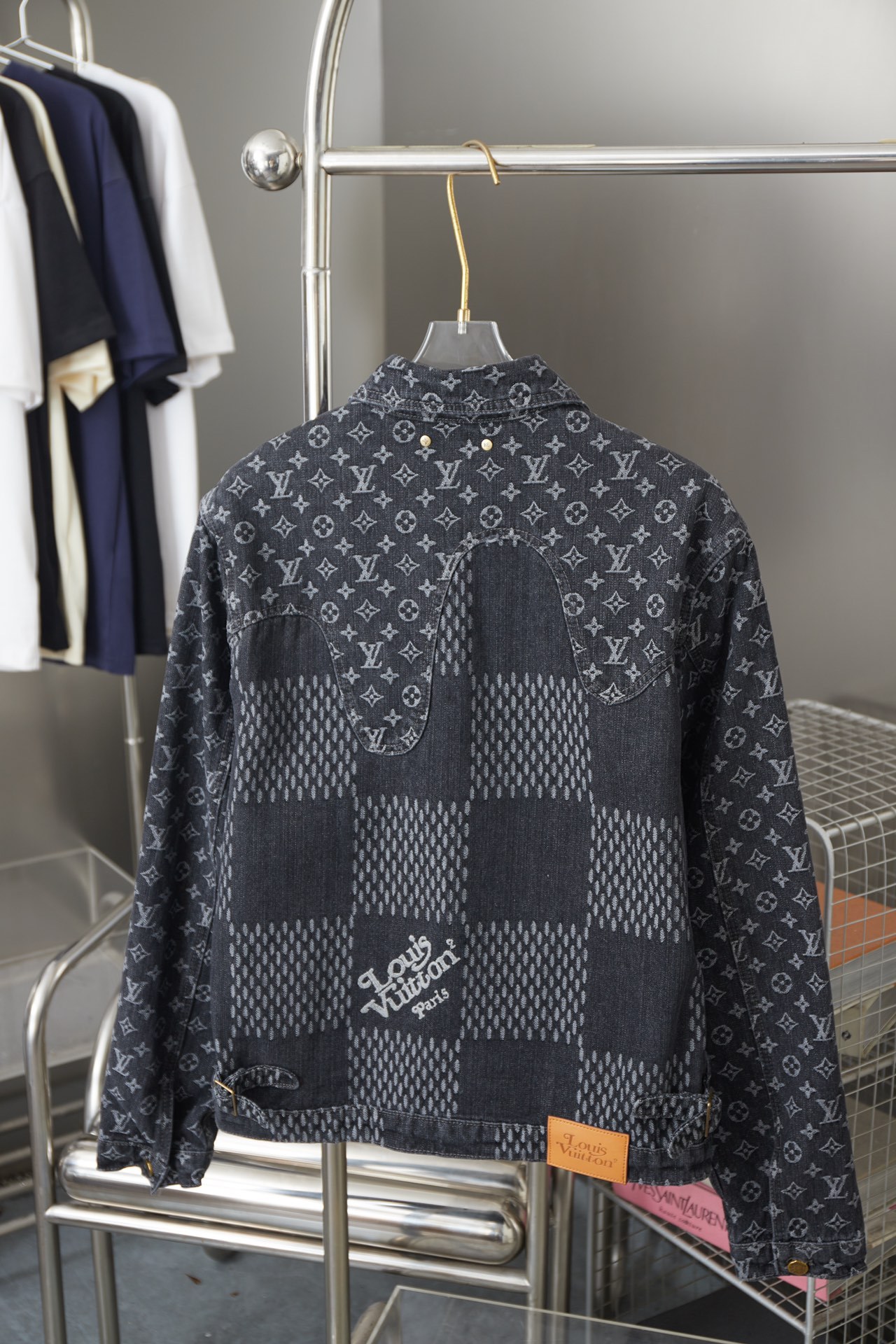 Checkerboard Print Long Sleeved Denim Jackets