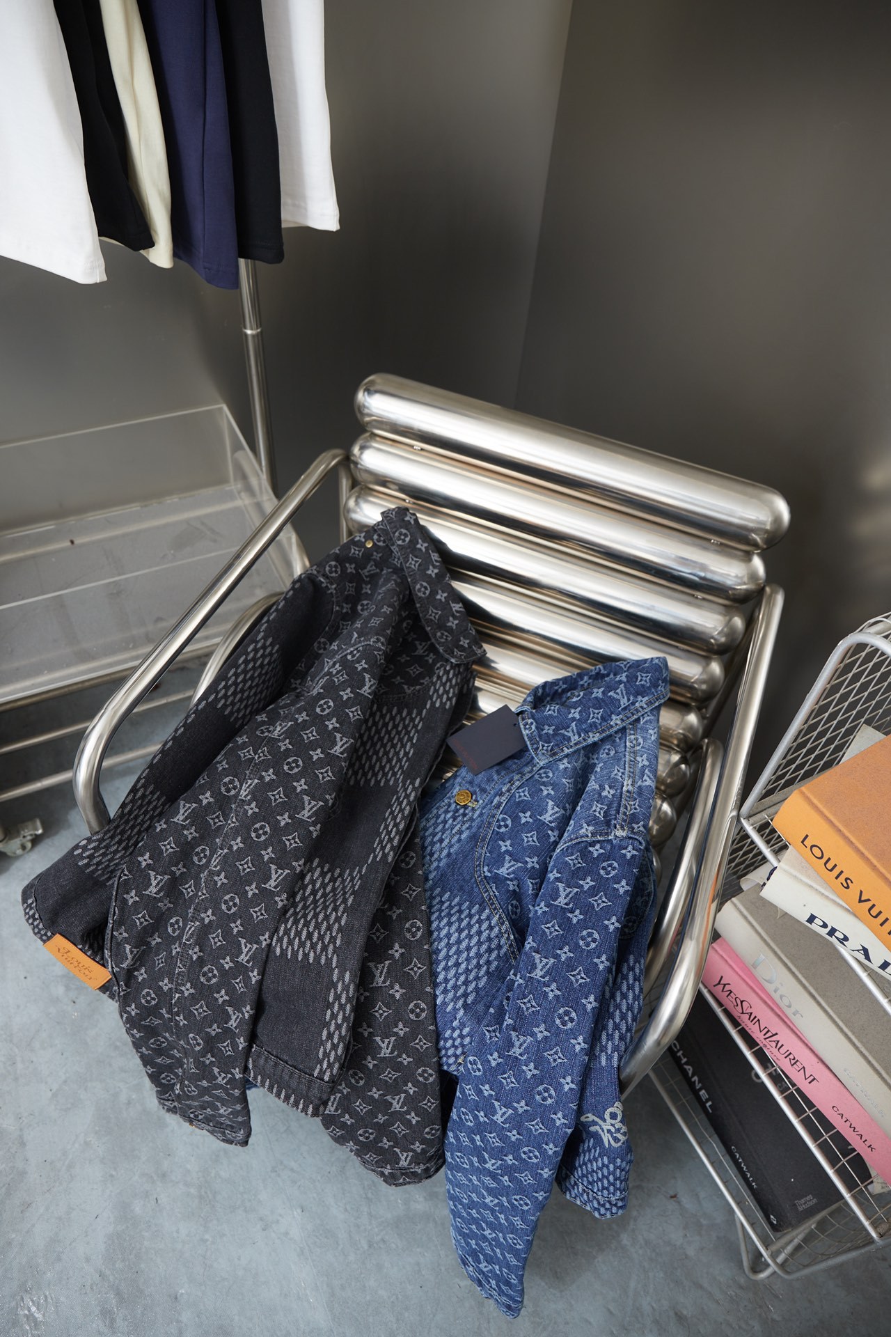 Checkerboard Print Long Sleeved Denim Jackets