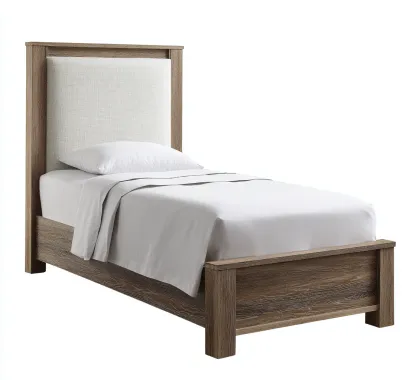 Letto singolo legno e tessuto 205x105x125 cm - rovere chiaro-beige - design moderno per camera da letto-Airyora
