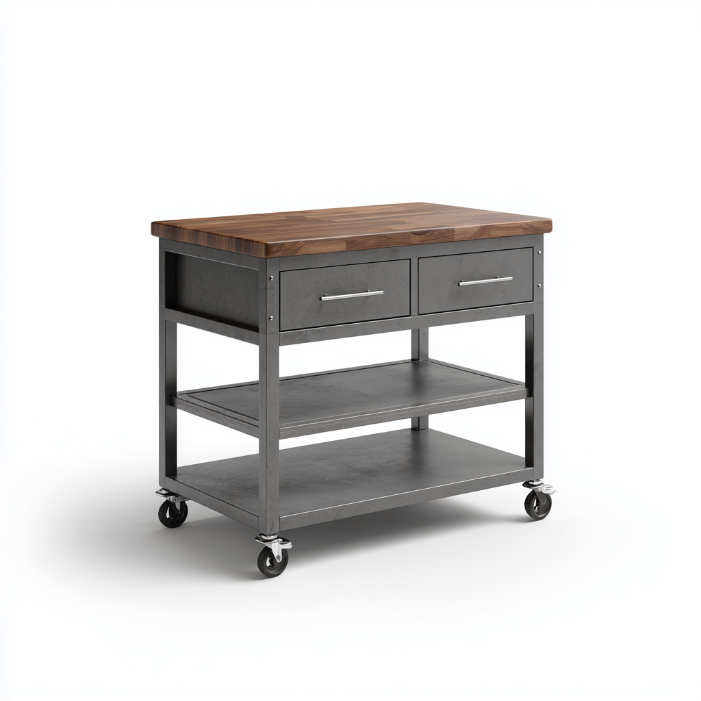 Isola da cucina in legno-metallo 100x55x90 cm - legno naturale-grigio - design industriale-Airyora