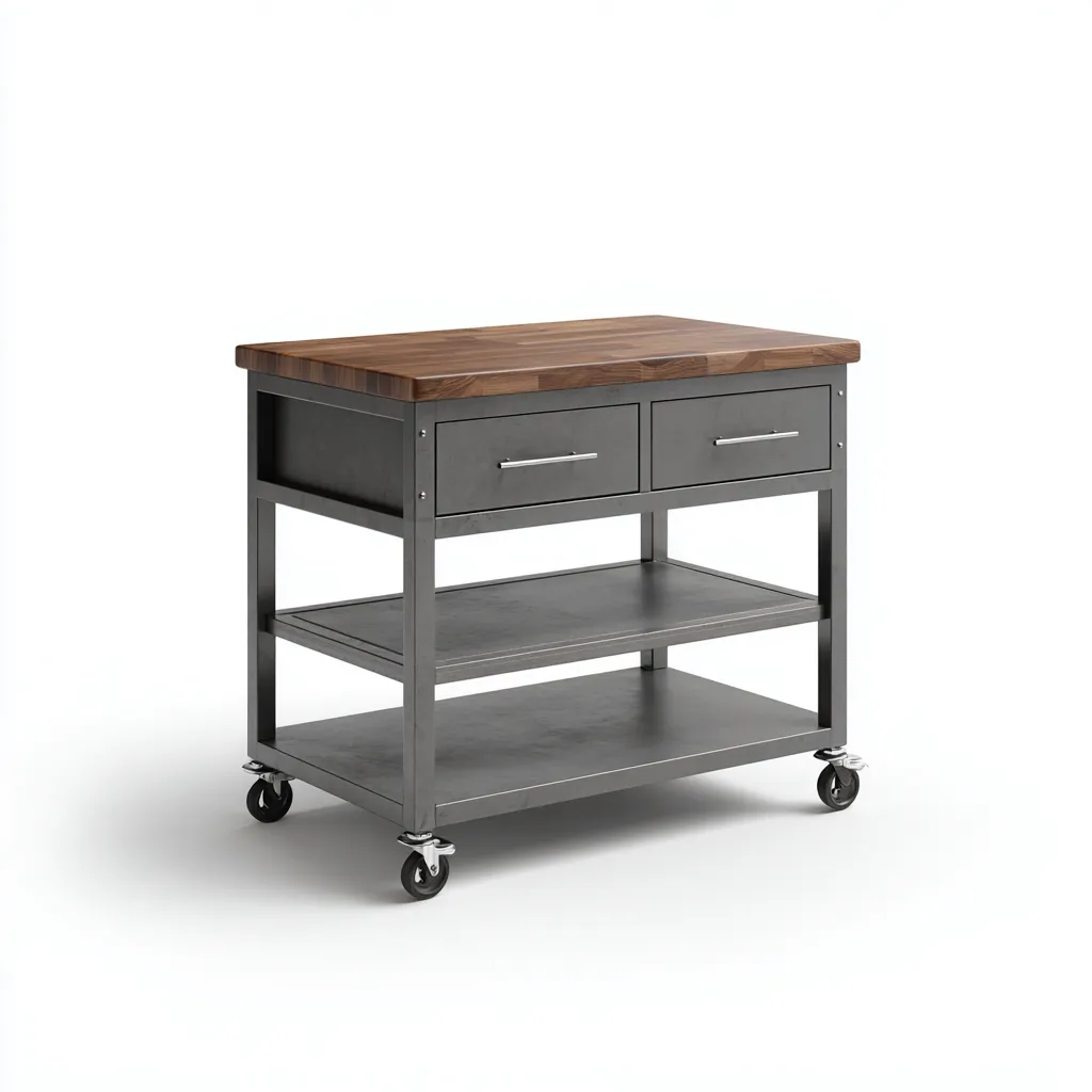 Isola da cucina in legno-metallo 100x55x90 cm - legno naturale-grigio - design industriale-Airyora