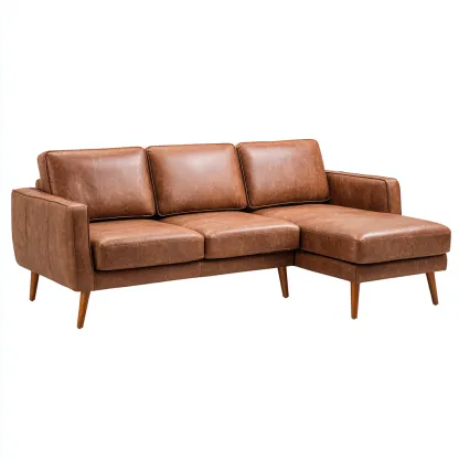 Divano angolare pelle 255x150x90 cm - marrone - stile nordico-Airyora