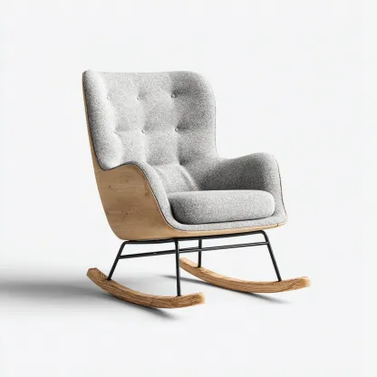 Sedia a dondolo tessuto-legno 100x64x90 cm grigio-legno naturale per soggiorno - design moderno-Airyora