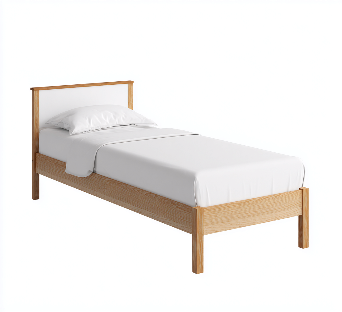 Letto singolo in legno 200x90x95 cm - bianco-naturale - design moderno-Airyora