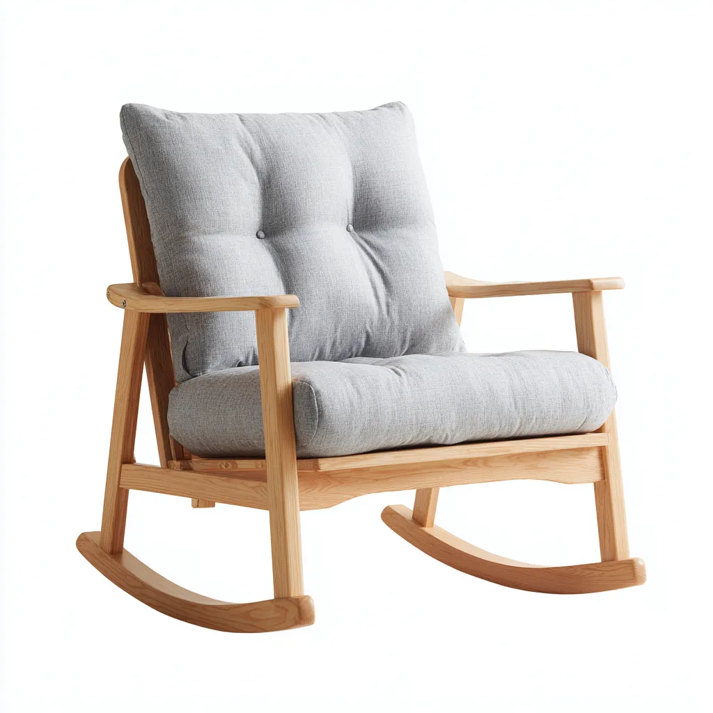 Sedia a dondolo-tessuto-legno-103x71x97 cm-grigio-legno naturale-design moderno-Airyora