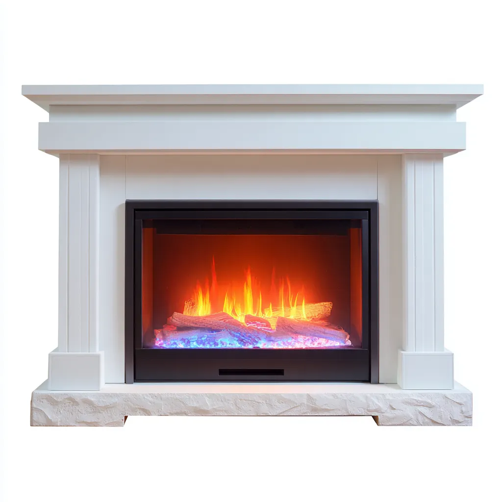 Camino-legno-metallo-vetro 115x32x100 cm-bianco-design classico-Airyora