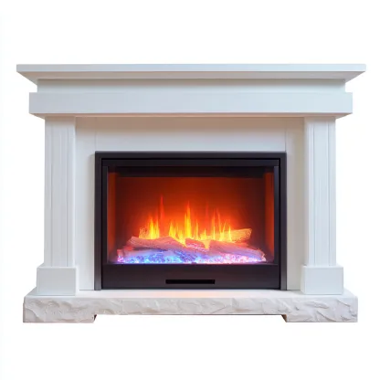 Camino-legno-metallo-vetro 115x32x100 cm-bianco-design classico-Airyora