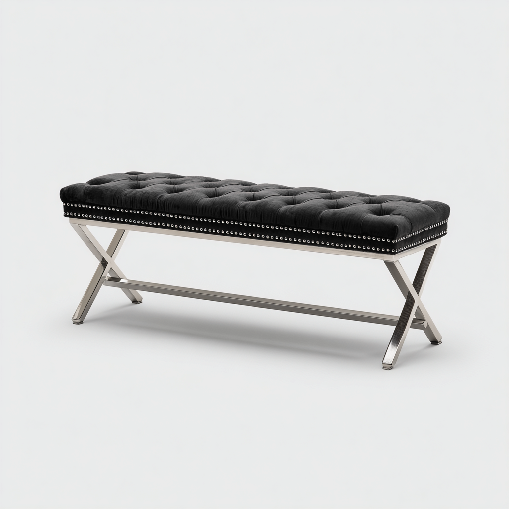 Panca per letto imbottita in velluto con base in metallo 110x40x48 cm - nero - design moderno per camera-Airyora