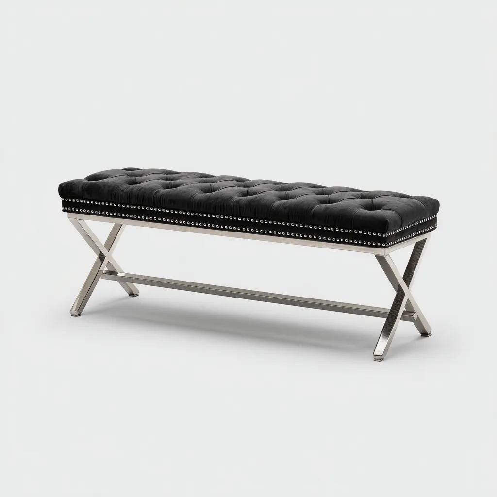 Panca per letto imbottita in velluto con base in metallo 110x40x48 cm - nero - design moderno per camera-Airyora