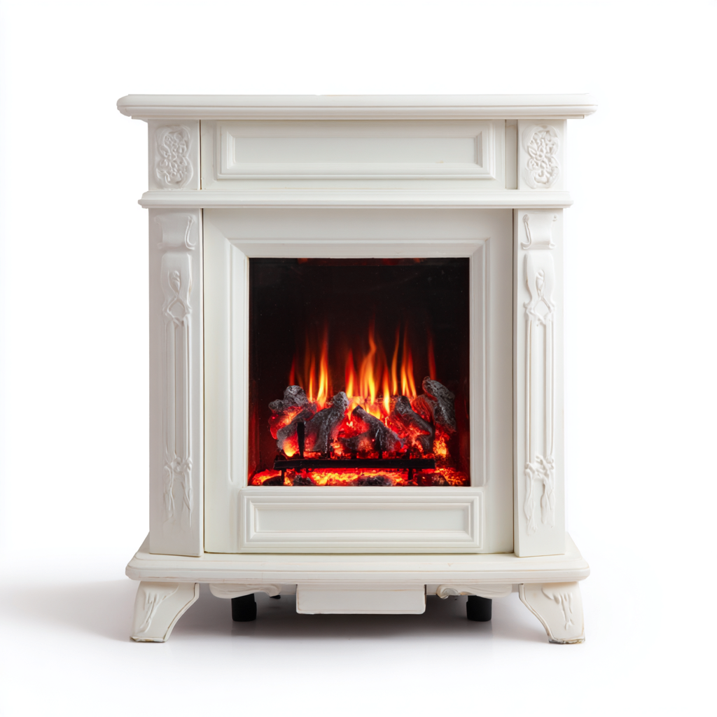 Camino elettrico in stile classico 60x28x75 cm - MDF bianco - riscaldamento con effetto fiamma LED-Airyora