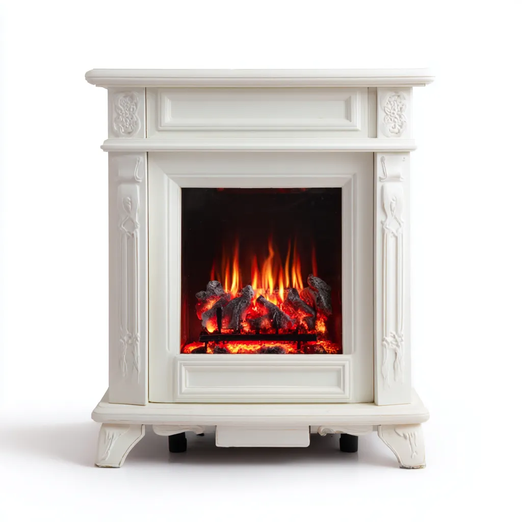 Camino elettrico in stile classico 60x28x75 cm - MDF bianco - riscaldamento con effetto fiamma LED-Airyora