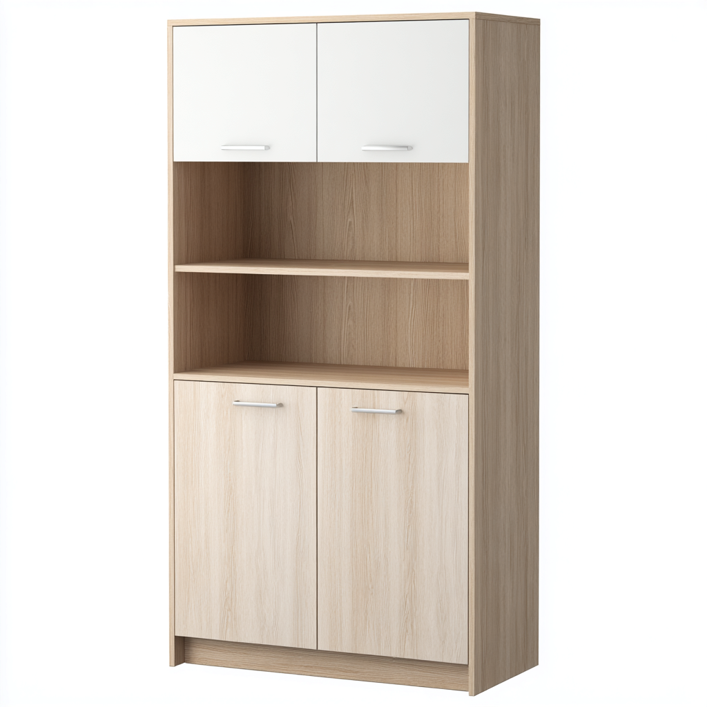 Armadietti da cucina in legno con 4 ante e ripiani aperti 80x40x180 cm - bianco-legno chiaro - design moderno-Airyora