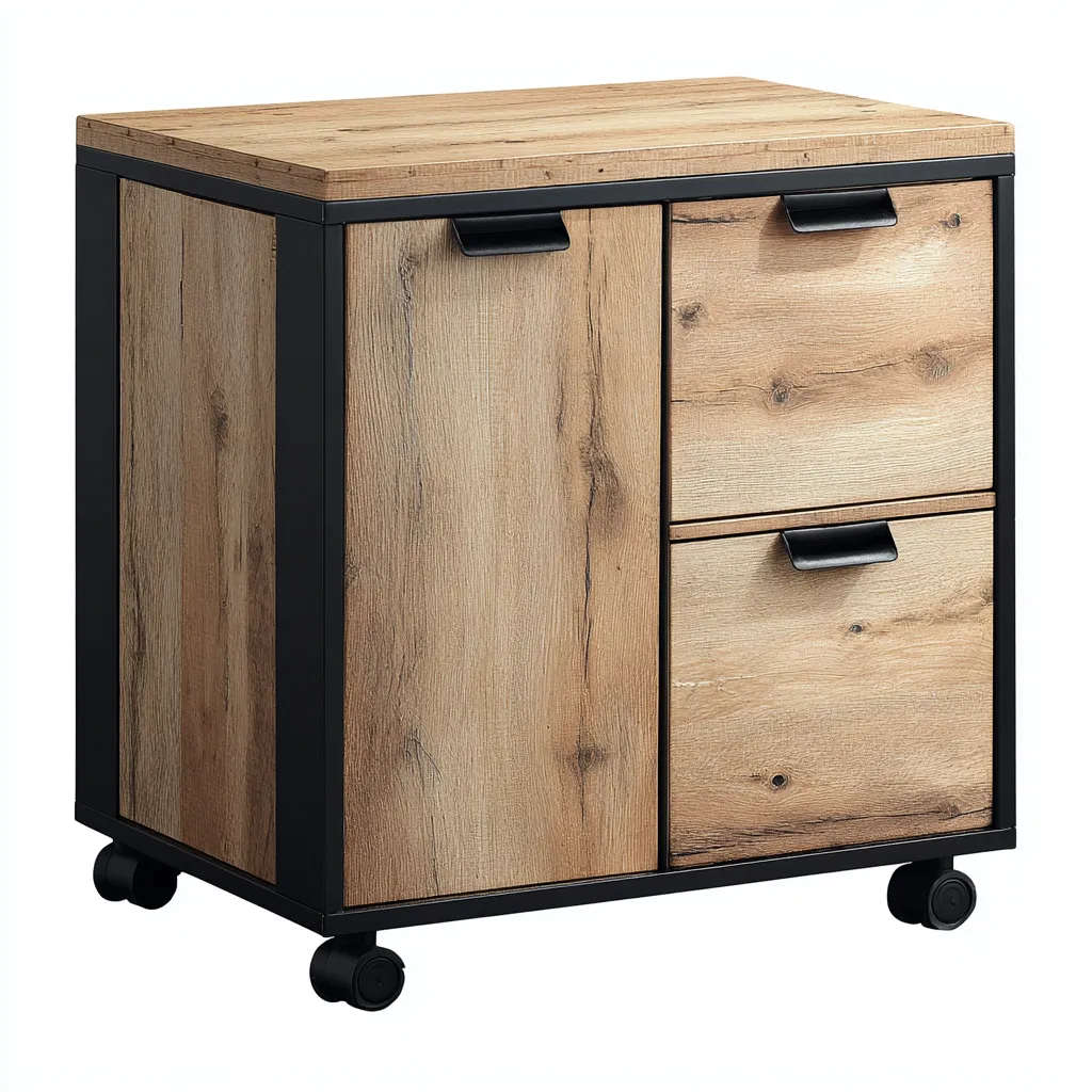 Armadio per ufficio in legno-metallo 60x40x55 cm - legno naturale-nero - design industriale-Airyora