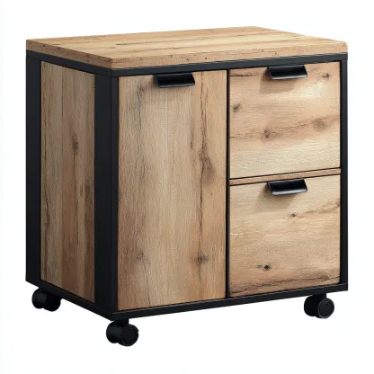 Armadio per ufficio in legno-metallo 60x40x55 cm - legno naturale-nero - design industriale-Airyora