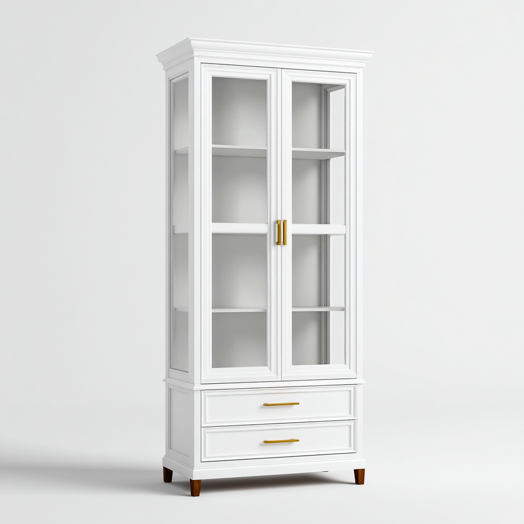 Armadietto da cucina in legno 85x40x200 cm - bianco - vetrina con cassetti-Airyora