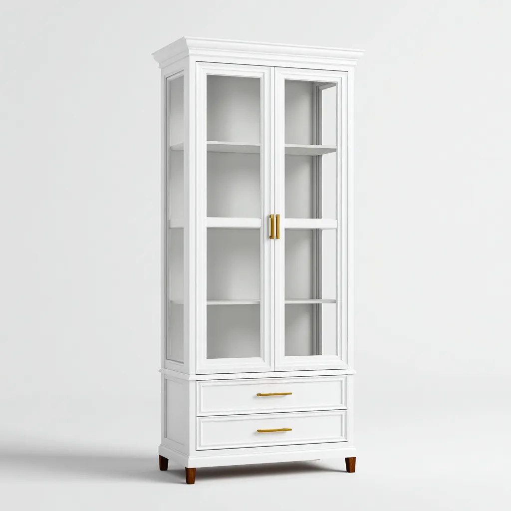 Armadietto da cucina in legno 85x40x200 cm - bianco - vetrina con cassetti-Airyora