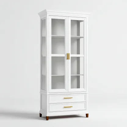 Armadietto da cucina in legno 85x40x200 cm - bianco - vetrina con cassetti-Airyora