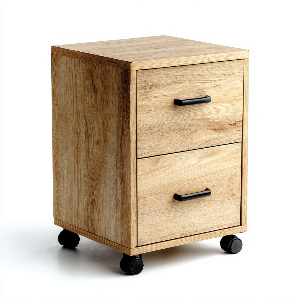 Armadio per ufficio in legno 41x40x60 cm - rovere-chiaro - con 2 cassetti e rotelle-Airyora