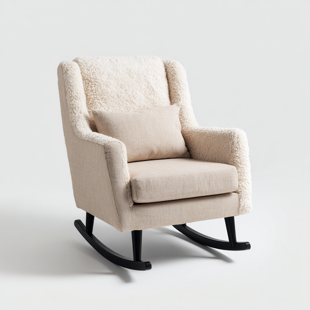 Sedia a dondolo in tessuto 80x78x95 cm - beige-crema-nero - stile moderno-Airyora