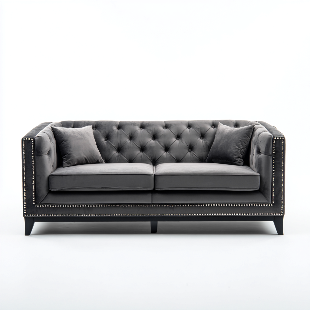 Divano a due posti in velluto 180x85x75 cm - grigio - design moderno adatto per soggiorno-Airyora