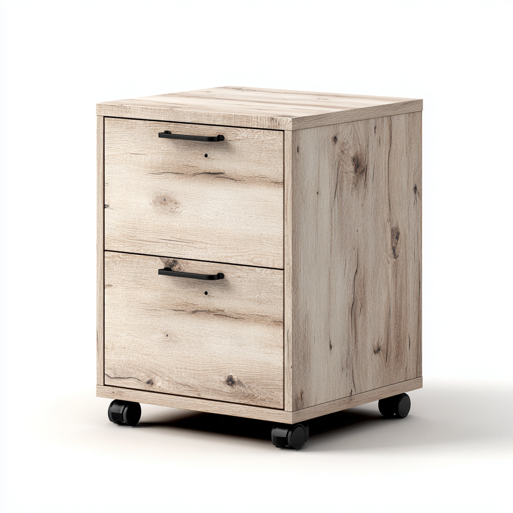 Armadio per ufficio in legno 42x40x62 cm - rovere-chiaro - con 2 cassetti e rotelle-Airyora