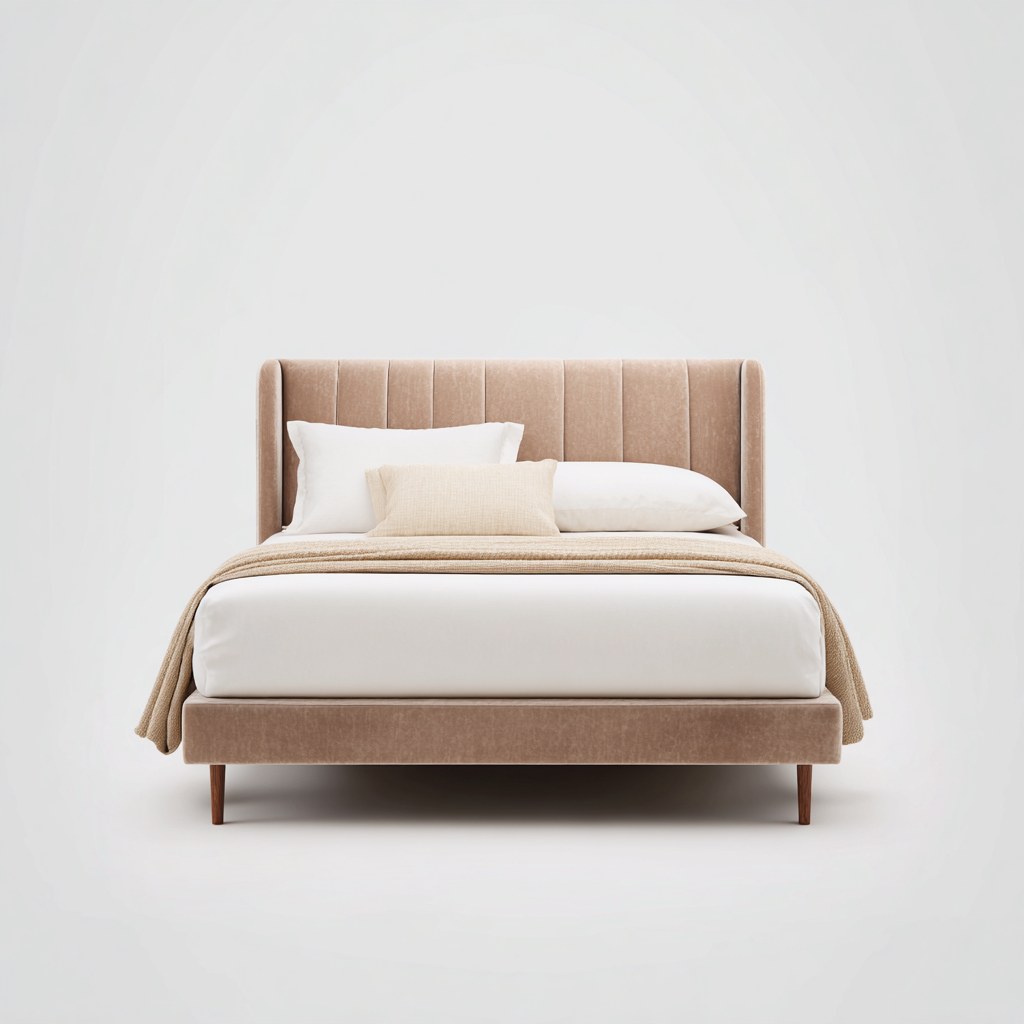 Letto matrimoniale imbottito in tessuto 200x160x110 cm - beige - design moderno per camera-Airyora