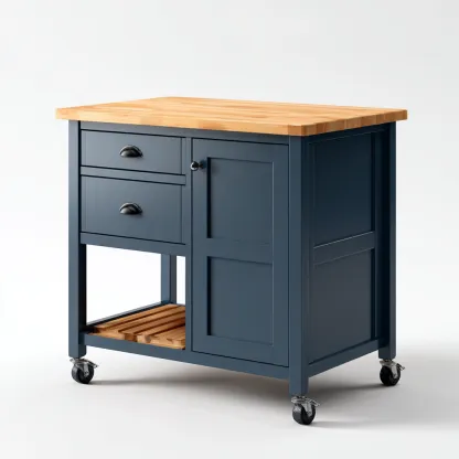 Isola da cucina legno massello 85x55x90 cm - blu scuro-legno naturale - design moderno-Airyora