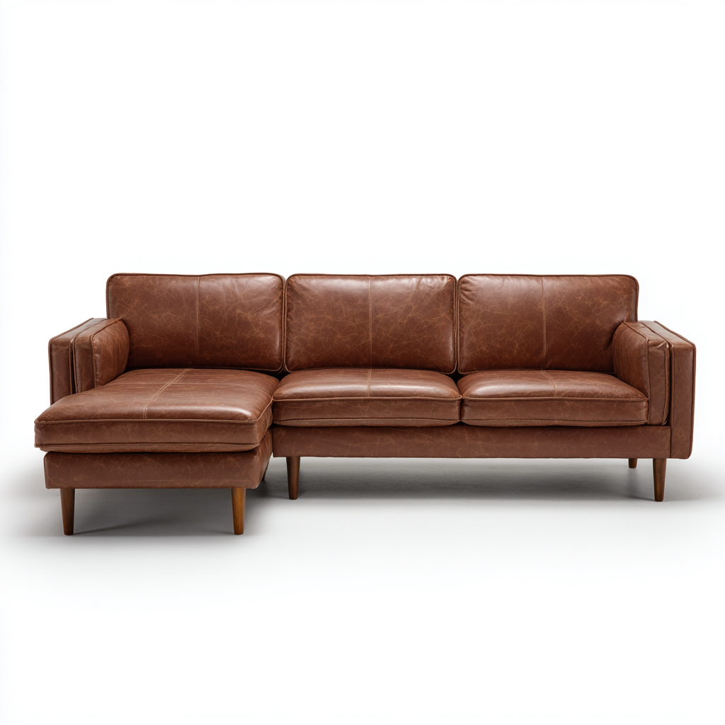 Divano angolare pelle marrone 230x90x90 cm - struttura in legno - elegante e confortevole con piedini in legno-Airyora