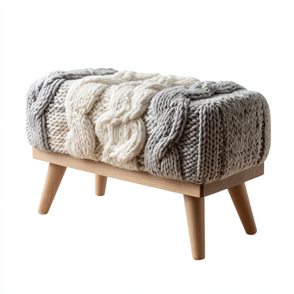 Panca per letto in legno con seduta lavorata a maglia 80x40x45 cm - grigio-bianco - design decorativo per camera-Airyora