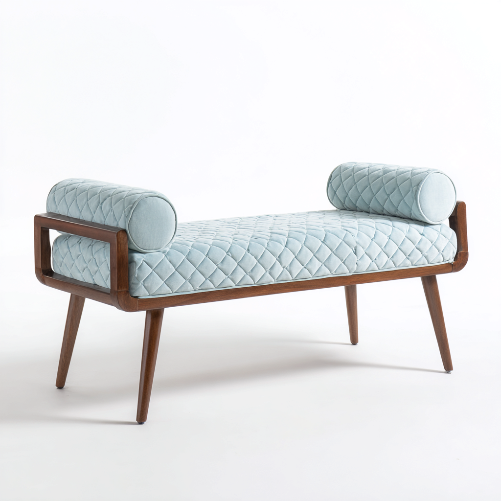 Panca per letto tessuto-legno 115x40x55 cm azzurro-naturale design moderno-Airyora