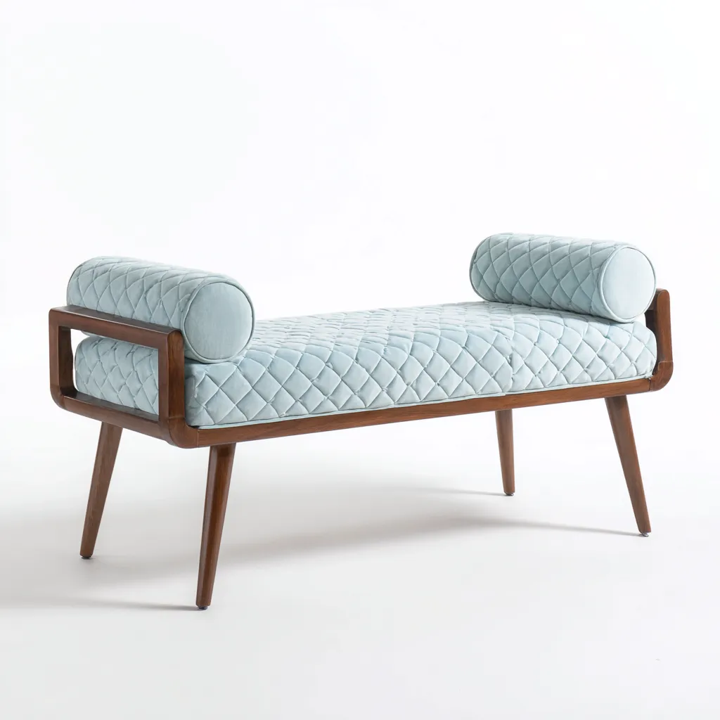 Panca per letto tessuto-legno 115x40x55 cm azzurro-naturale design moderno-Airyora