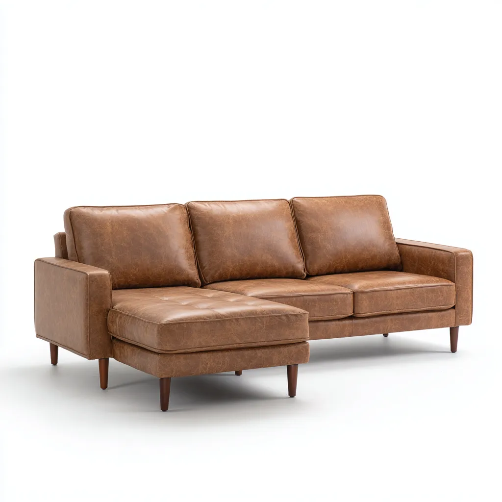 Divano angolare pelle marrone 230x90x90 cm - struttura in legno - elegante con piedini in legno-Airyora