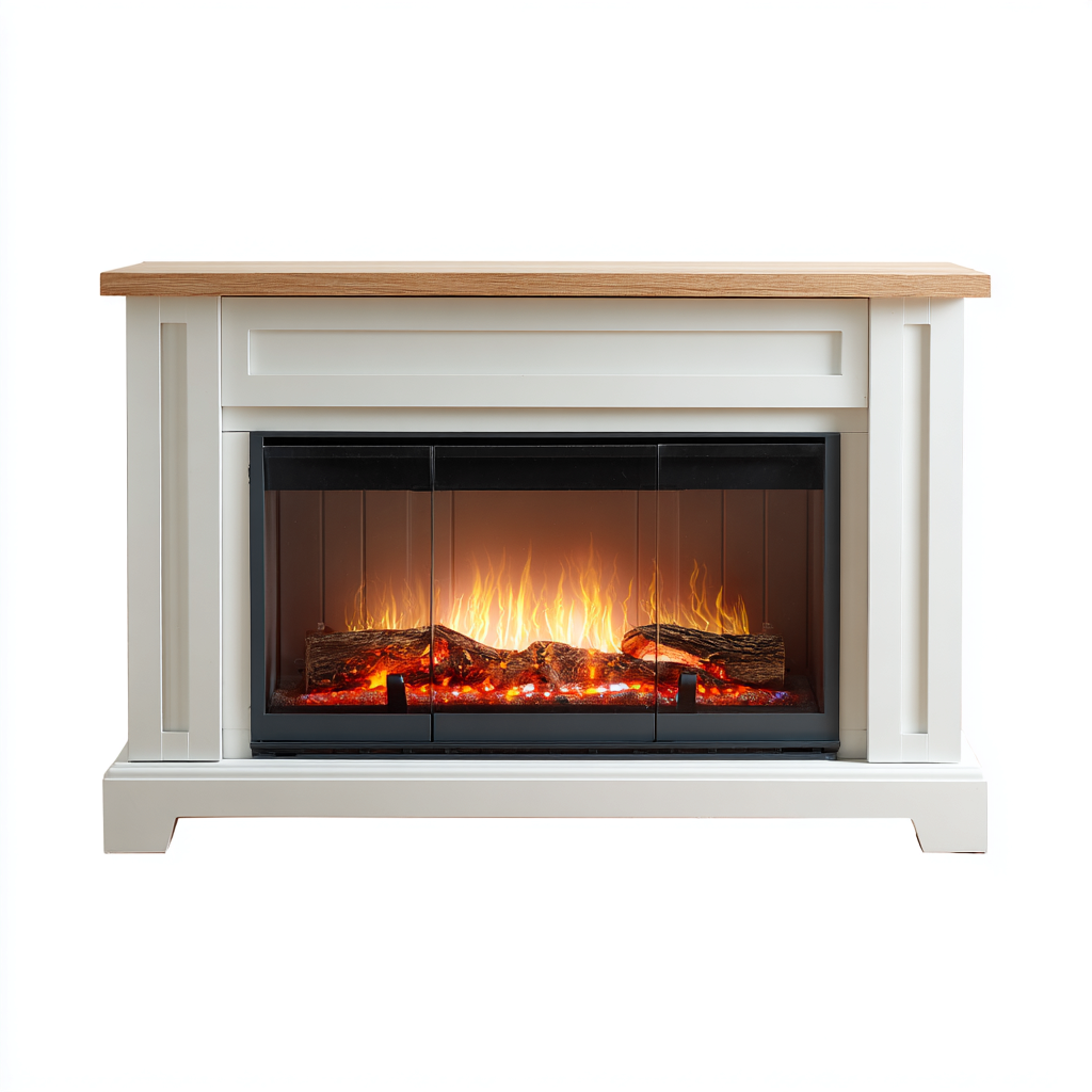 Camino-legno-metallo-vetro 110x30x90 cm-bianco-legno naturale-design moderno-Airyora