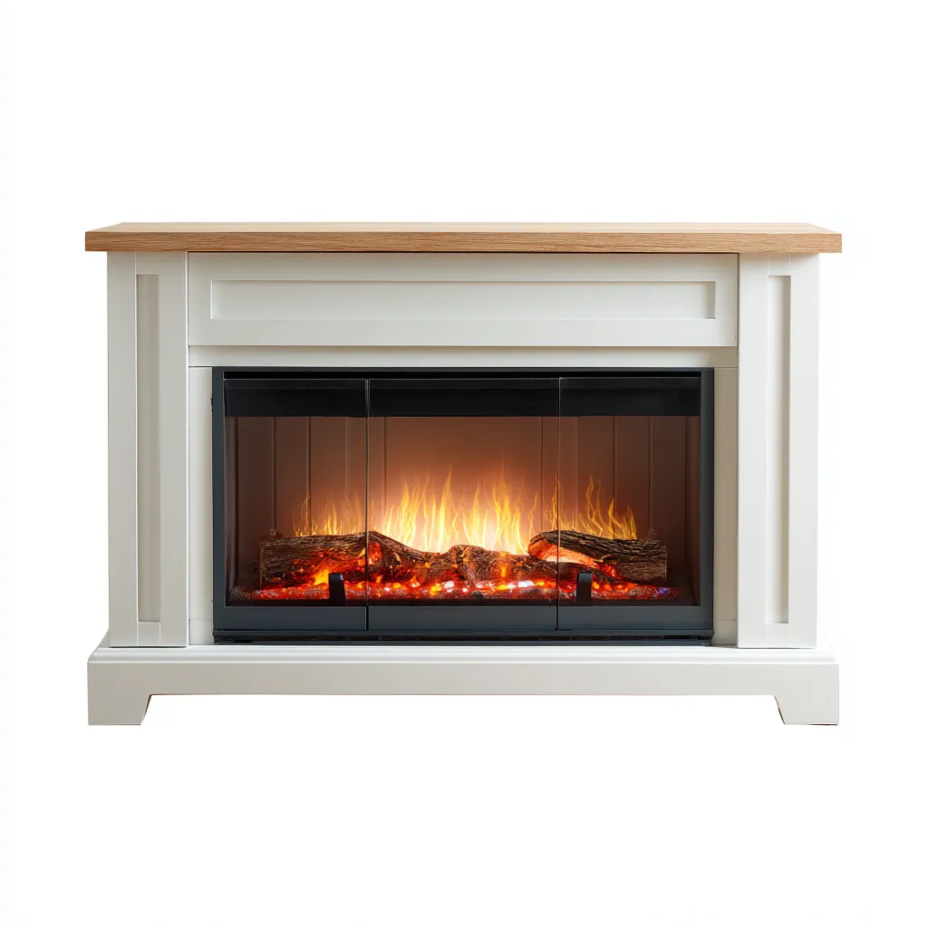 Camino-legno-metallo-vetro 110x30x90 cm-bianco-legno naturale-design moderno-Airyora