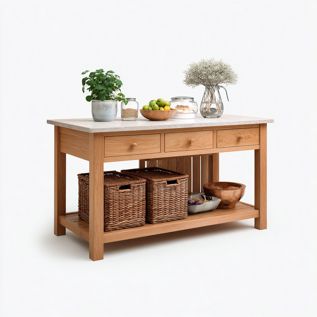 Isola da cucina in legno-piano chiaro 135x60x90 cm - naturale-beige - design moderno-Airyora