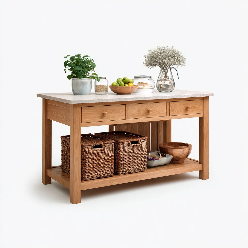 Isola da cucina in legno-piano chiaro 135x60x90 cm - naturale-beige - design moderno-Airyora