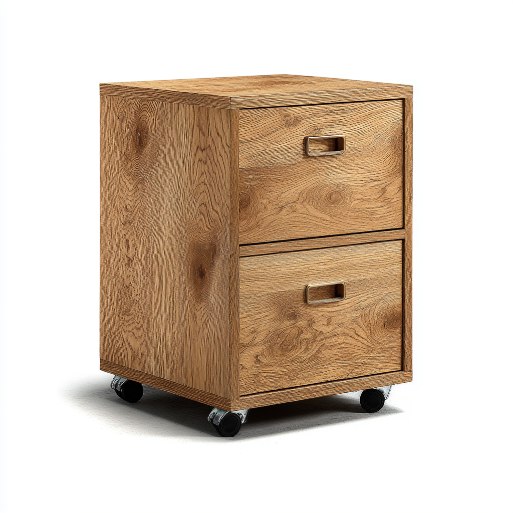 Armadio per ufficio in legno 41x40x60 cm - rovere - con 2 cassetti e rotelle-Airyora