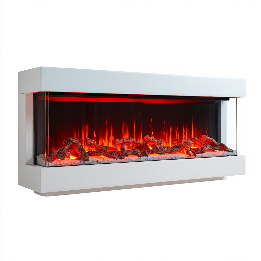 Camino elettrico vetro bianco 120x22x55 cm - fiamma panoramica-Airyora