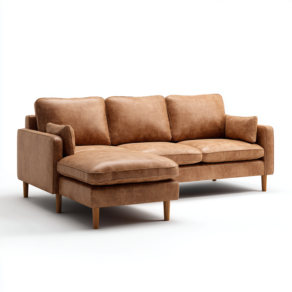 Divano angolare pelle 245x155x88 cm - marrone chiaro - design moderno-Airyora