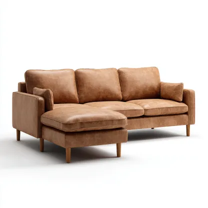 Divano angolare pelle 245x155x88 cm - marrone chiaro - design moderno-Airyora